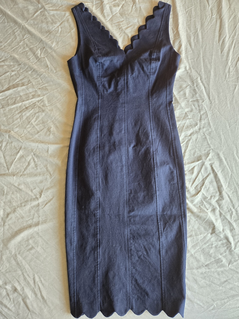 Banana Republic Navy Scallop-Trim Midi Bodycon Dress Size 4